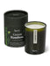 Green Bamboo candle by Aery displayed next to product packaging on white bacground 