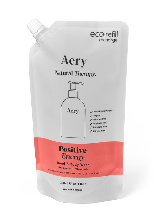 Red Positive Energy hadn't and body wash refill pouch by aery on white background 