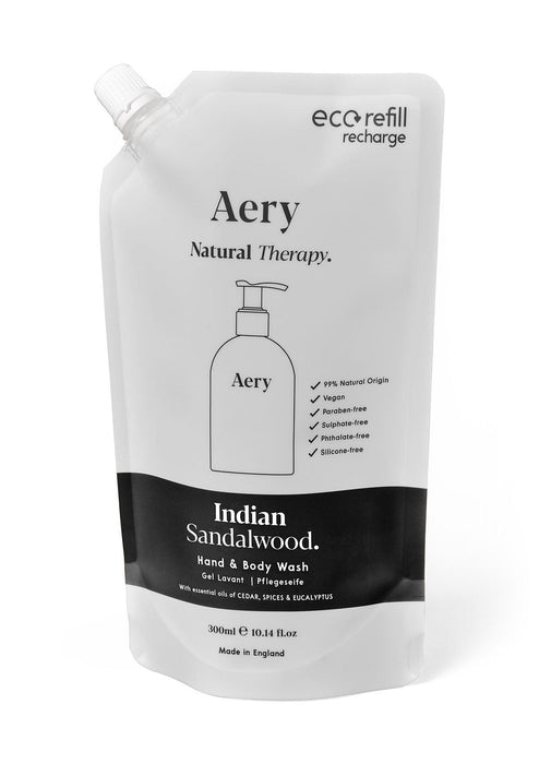 Black Indian sandalwood hand and body wash by aery on white bacground 