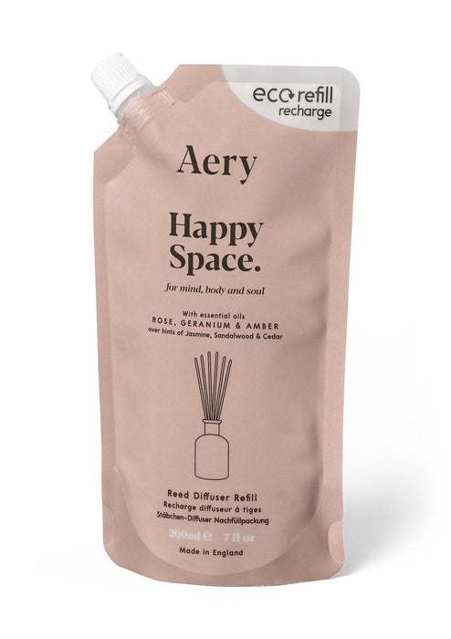 Pink Happy Space diffuser refill pouch by aery displayed on white bacground 