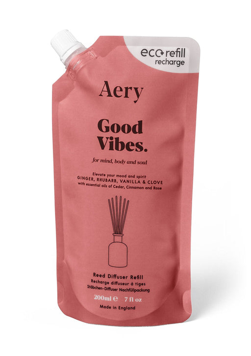 Red Good Vibes reed diffuser refill pouch by aery displayed on white bacground 