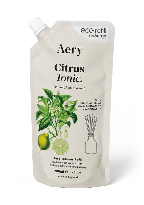 Cream Citrus Tonic reed diffuser refill pouch by aery displayed on white background 