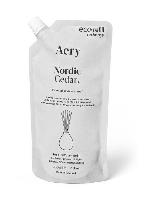 Nordic Cedar reed diffuser refill pouch by aery displayed on white bacground 