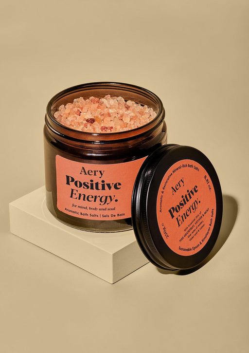 Positive Energy Bath Salts - Pink Grapefruit Vetiver and Mint 250g Amber Glass Aery Wholesale 