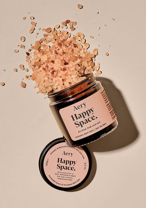 Happy Space Bath Salts - Rose Geranium and Amber Mini Amber Glass Aery Wholesale 