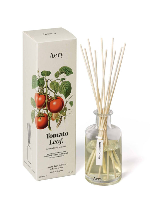 Tomato Leaf diffuser by Aery displayed next to decorative packaging 